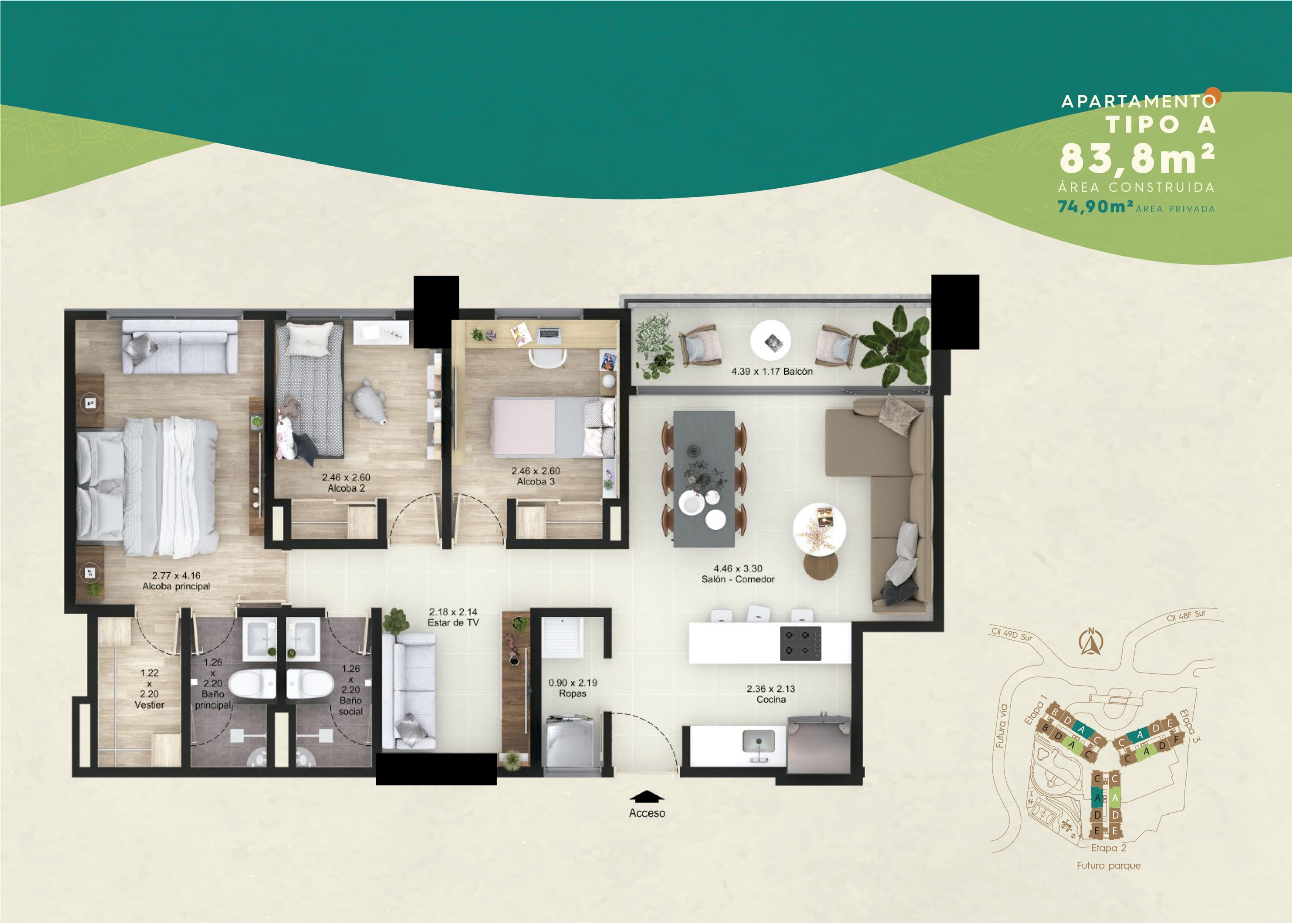 Apartamento 83.8 m2 Prado Campestre en Envigado